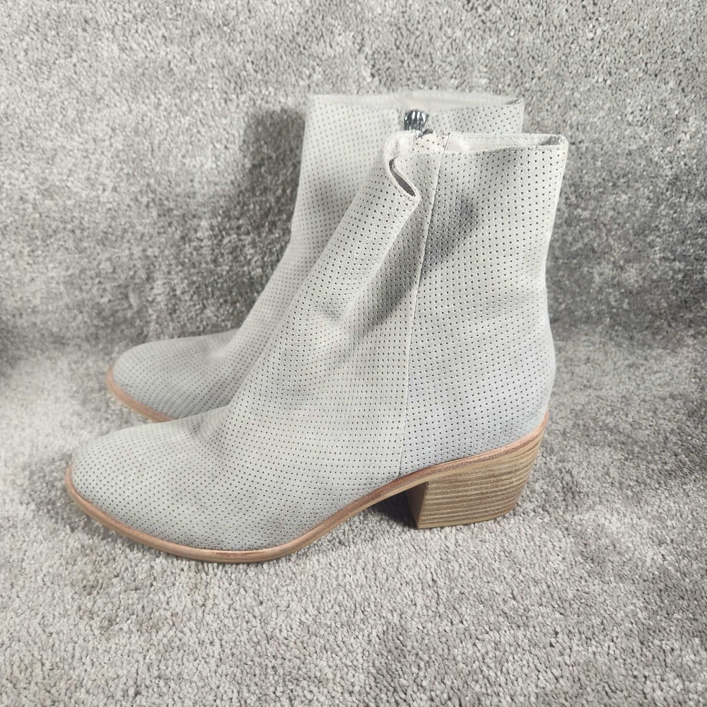 Silent D Ankle Boots Grey Punched Suede Block Heel Womens 40